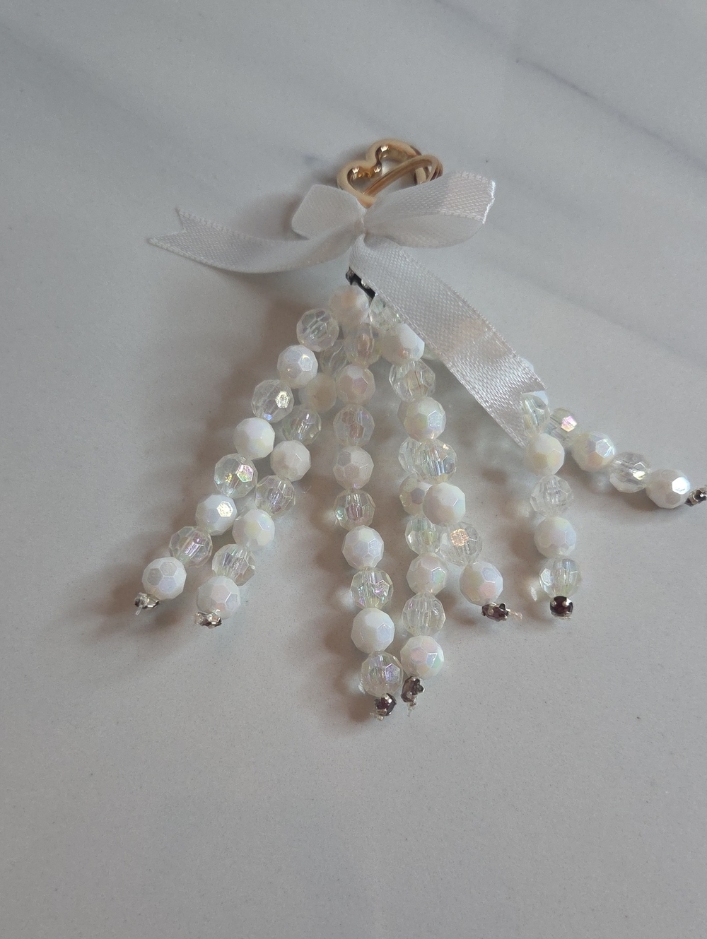 Elegant White Beaded Tassel Bag Charm